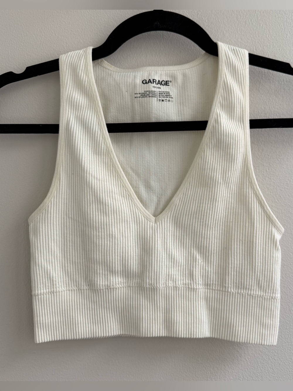 Garage Cream Ribbed V-Neck Crop Tank